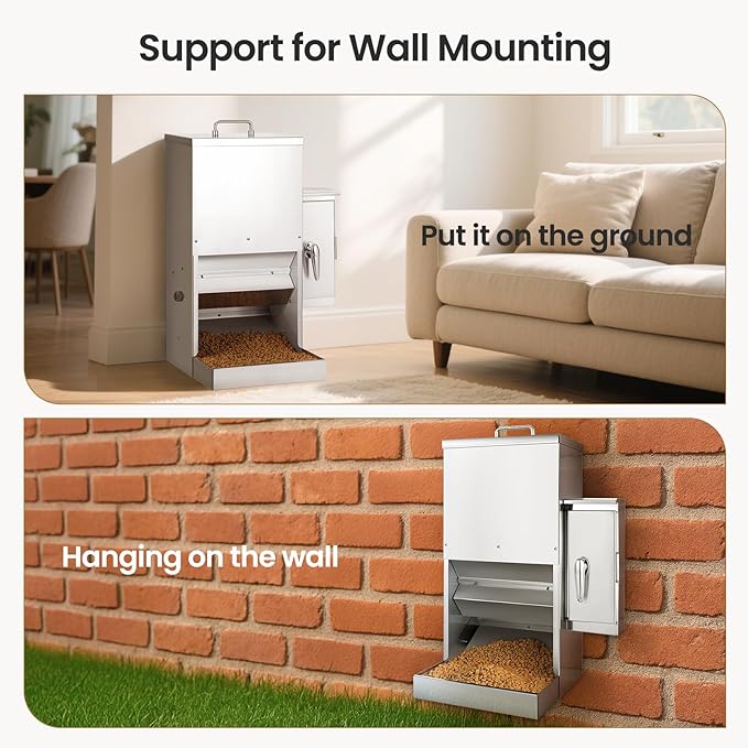 16L Dog Automatic Feeder for Large Pet Stainless Steel Dog Feeder with Timer, Wall-Mountable, Rodent-Proof, Extra-Large Tray for Large Pet