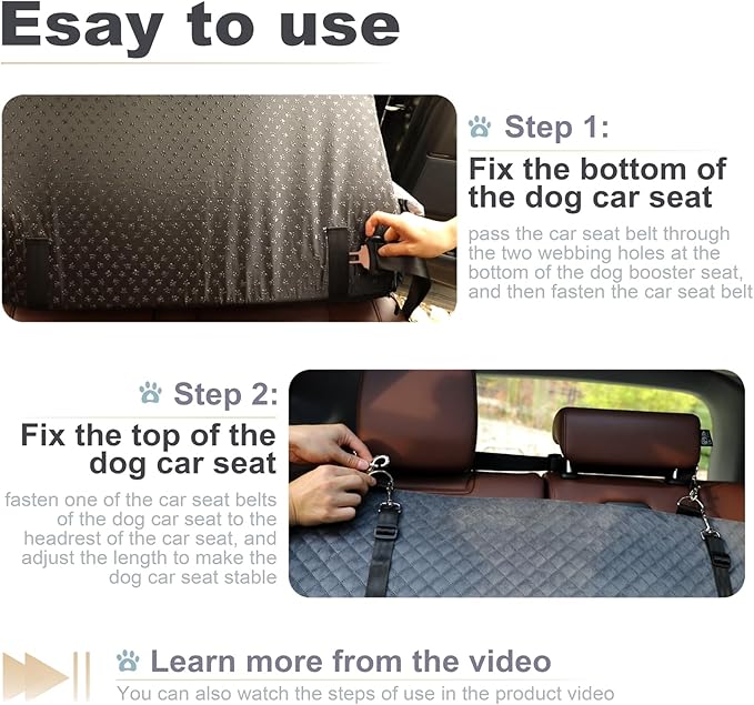 Youvee Dogs Car Seat and Bed 2 in 1,Pet Car Bed for 2 Small or 1 Medium/Large Dog up to 60 lbs,Dog Booster for car Back Seat,Safety,Comfortable,Storage Pocket,Fully Detachable and Washable(Grey)
