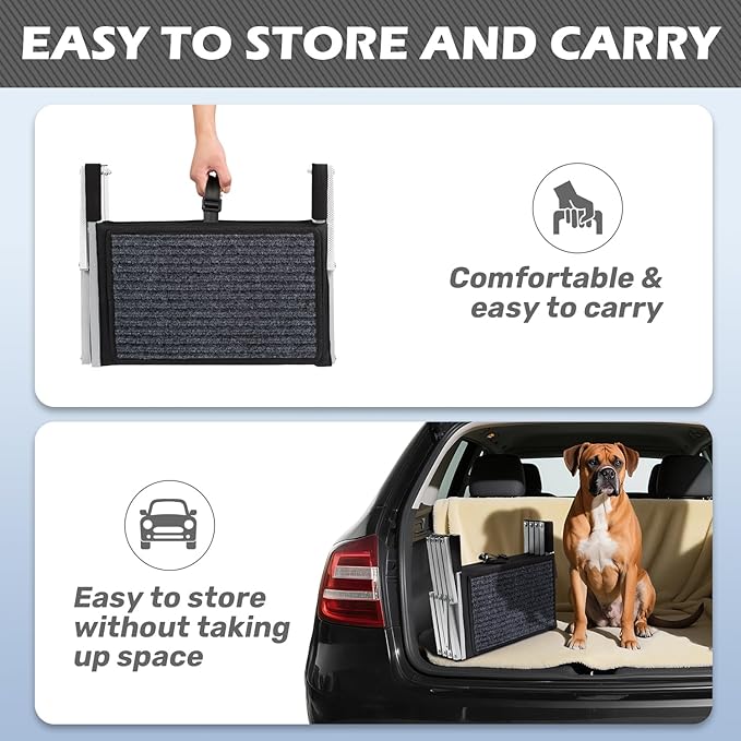 Extra Wide Dog Steps for Car, Truck and SUV - Foldable Pet Stairs for Large Dogs with Non-Slip Rug Surface, Lightweight Dog Ramp Holds Up to 250lbs, 6 Steps