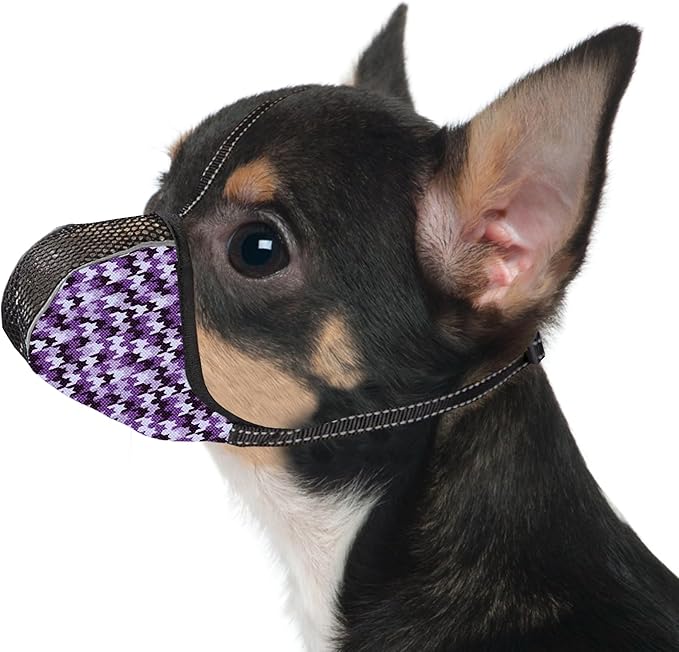 Dog Muzzle for Extra Small Dogs Anti & Prevent Biting Chewing Barking Soft Air Mesh Muzzles Reflective Ajustable Full Coverage Dog Mouth Guard Cover for Grooming Scavenging Purple XS
