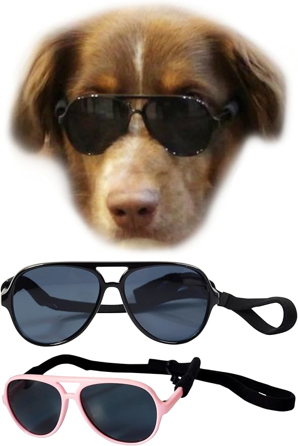 G010 Dog Pet Costume Prop Aviator Sunglasses Medium Breeds 20-40 lbs (2-Pack Black+Pink)
