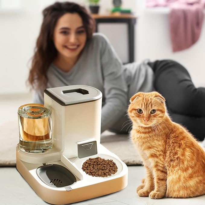 Gravity Pet Feeder and Water Dispenser Set,2 in 1 Automatic Pet Feeder Dispenser,Automatic Cat Food Dispenser, Detachable,Easy Clean,Integrated Large Capacity Dog 1L Water Bowl 2.8L Food Bowl
