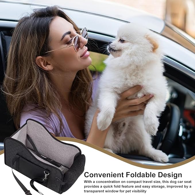 Pet Car Seat - 14lbs Portable Dog Cushion Bed Carrier for Car Travel, Road Trips with Foldable Function, Puppy Stroller Seats for Outdoor Indoor Use, Soft Fabric Gray, Easy Storage