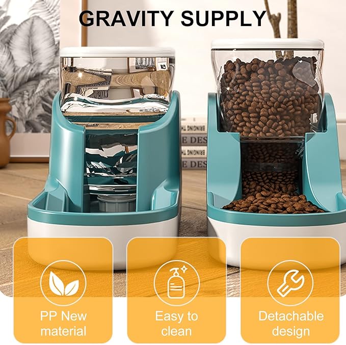 Automatic Pet Feeder with Transparent Tank - Large Capacity and Automatic Easy Cleaning Water Refill Design and Top Lid Gravity Water Bowl Cat Dog Feeder. Grey A