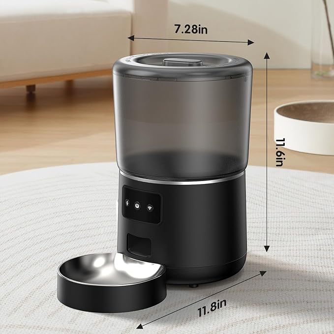 Automatic Cat Feeder, Cat Food Dispenser 4L, 2.4G WiFi Cat Feeder Automatic 1-10 Meals, 1-9 Portions/Meal Timed Cat Feeder, Automatic Pet Feeder for Cats Dog with Stainless Steel Feeding Bowl