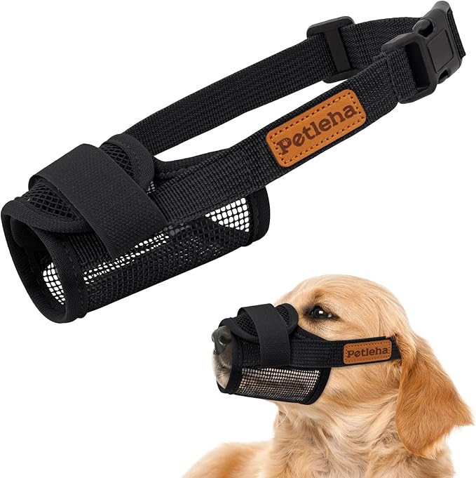 Coppthinktu Soft Dog Muzzle, Breathable Mesh Muzzle for Small Medium Large Sized Dog Mouth Cover, Adjustable Muzzles to Prevent Biting Barking Dogs Mouth Cover Allows Drinking (Black L)