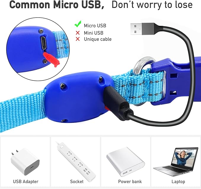 Light Up Dog Collars for Small Medium Large Dogs, Adjustable LED Dog Collar, Rechargeable Soft Glow Collar for Dog Cat Night Walking, Blue