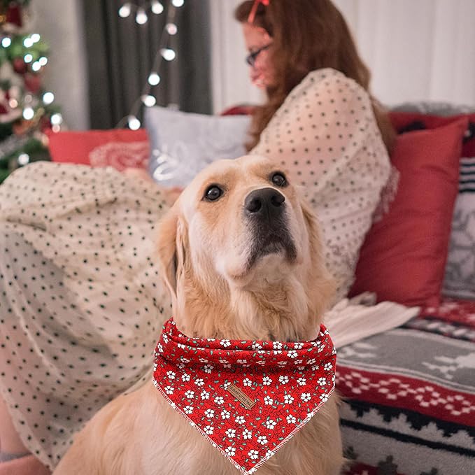 Elegant little tail Dog Bandana, Christmas Dog Bandana 1PC Dog Bandanas Holiday Bib Scarf Soft Washable Square Dog Scarf Adjustable Dog Kerchief for Small Medium Large Dogs