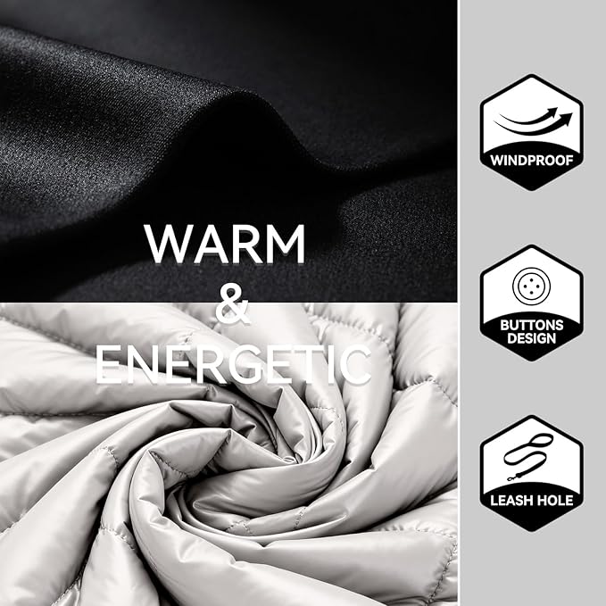 LESYPET Dog Coat for Small Dogs, Windproof Doggie Puffer Jacket with Leash Hole, Extra Warm Dog Jacket Winter Coat, Grey M