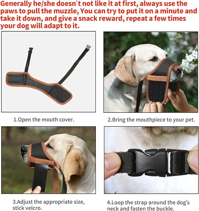 HEELE Dog Muzzle,Soft Nylon Muzzle Anti Biting Barking Chewing,Air Mesh Breathable Drinkable Adjustable Loop Pets Muzzle for Small Medium Large Dogs 4 Colors 4 Sizes (Brown, S)