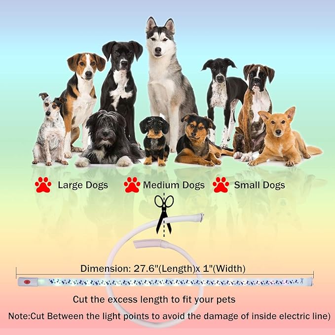 LED Dog Collar - Color Changeable Light Up Dog Collars USB Rechargeable,15 Light Effects Glow in The Dark Collar Weatherproof Fits for Small Medium Large Dog,Keep Your Pets Seen Safety High Visibility