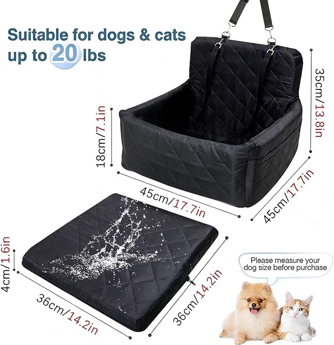 Dog Car Seat - Hammock Washable Detachable Removable Cover for Cat Carrier Pet Travel, Comfortable Safety Seat for Small Large Dogs Ideal for Road Trips Camping Truck Sedan SUV Vet Visits Dail