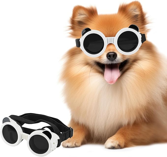 Lesypet Dog Sunglasses Small Breed, Dog Goggles for Small Dogs Eye Protection Windproof Doggie Glasses for Outdoor Driving Hiking UV Protection, White