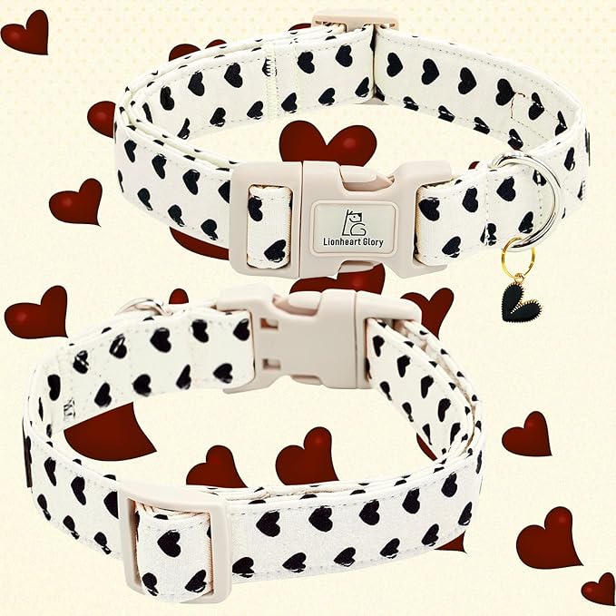 Lionheart glory Valentine's Dog Collar-Hearts Print Dog Collar for Medium Cute Dog Collars Spring Female Male Pet Gift Adjustable Heavy-Duty Soft Collar Holiday