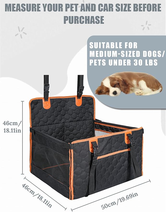 Dog Car Seat for Large Dogs,Waterproof Fabric with Breathable Mesh&Adjustable Dog Seat Belt for Car,Dog Bed for Back Seat Up to 25 LB-Small Orange