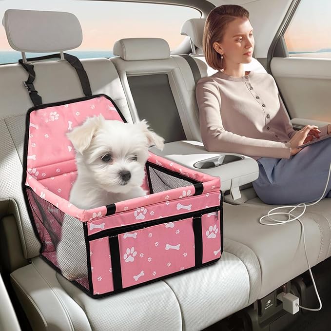 Dog Car Seat, Portable Booster Seat with Storage Pocket, Foldable Pet Travel Accessory, Puppy Carseat Organizer, Durable Safety Carrier, Versatile Solution for Road Trip Vet Visits Park SUV Truck Use