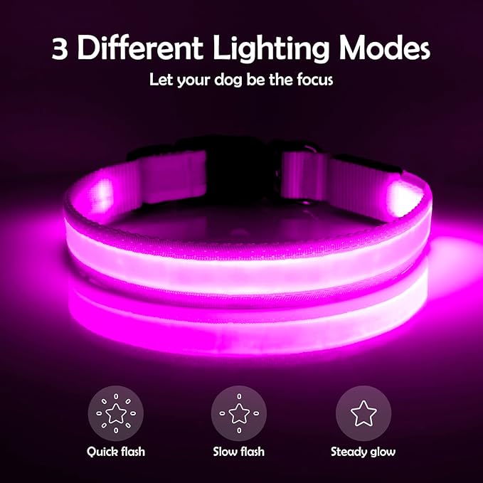 VIZPET LED Dog Collar, Light Up Dog Collar Adjustable USB Rechargeable Super Bright Safety Light Glowing Collars for Dogs (Purple, Small[11.02-15.74 inch/28-40cm])