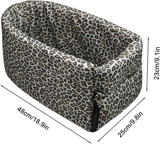 Pet Safety Booster Seat, Center Console Car Seat for Small Dogs Cats, Puppy Armrest Booster Seat, Pet Washable Travel Armrests Bed Bag, Removable Dog Car Seat for Small Pets Up to 13 Lbs (Leopard)