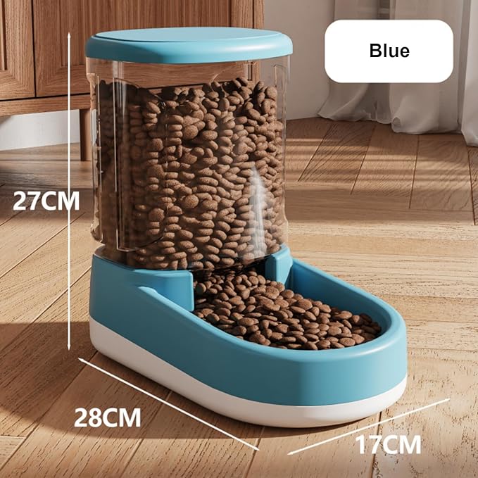 Gravity Pet Feeder & Water Dispenser Set (2Pcs), 1 Gallon Large Capacity Auto-Fill Top Fill Dog Cat Bowl, Fully Transparent Food Container with 6° Tilted Base for Healthy Feeding (Blue)