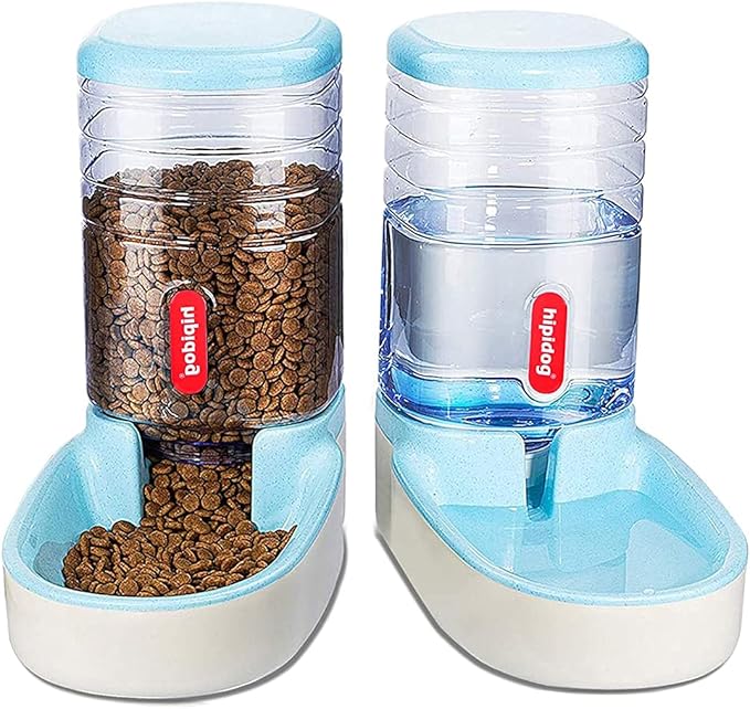 Automatic Feeders and Waterer Dog Cat Food Feeder Water Dispenser Gravity Food and Water Dispenser Automatic Food Dispenser for Small Large Pets Blue
