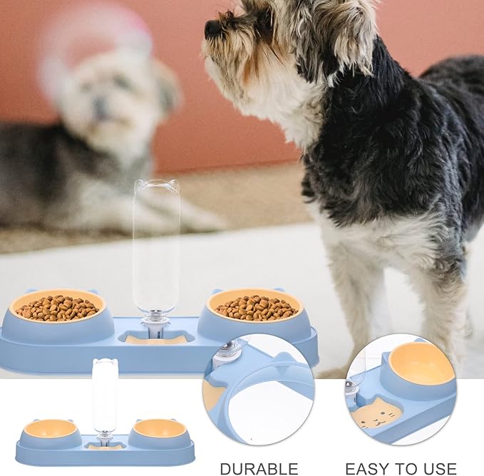 Mipcase Double-Bowl Automatic Pet Feeder Water Dispenser Plastic Dog and Cat Food Bowls for Convenient Feeding Lightweight Compact Design