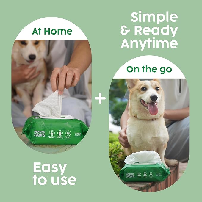 Pet Grooming Wipes - Viscose derived from Bamboo - Calming Lavender Scented - Freshening Dog Cat - Gentle on Sensitive Skin - Thick & Durable for Paw Coat & Bum Cleansing - 400 Count