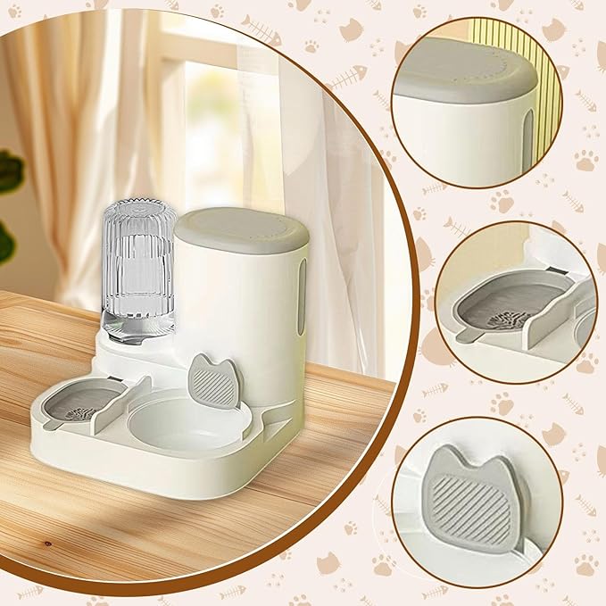 Automatic Dog Feeder and Water Dispenser,Food Feed,Drinking,Dog Bowl Automatic Pet Feeder for Bunny Small Animals Small Dogs, Grey
