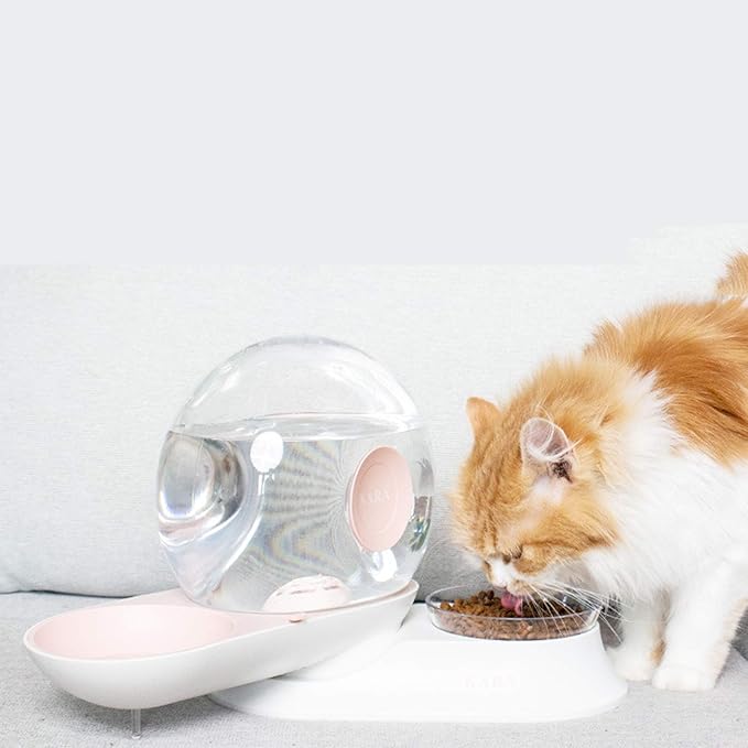 2 In1 Automatic Cats Dogs Water Dispenser Pet Food Bowls Set,No-Spill Dog Water Bottle & Dish Detachable Transparent Pet Feeder for Small Medium Size Dog Cat 2.8L