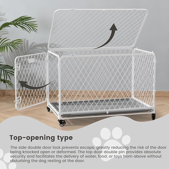 Gardner Pet 30 Inch Collapsible Diamond Mesh Dog Kennel, No Assembly Metal Dog Crate with 4 Lockable Wheels,Removable Tray,Portable Dog cage for Small/Medium Dogs(50-70 lbs) Indoor Outdoor Use