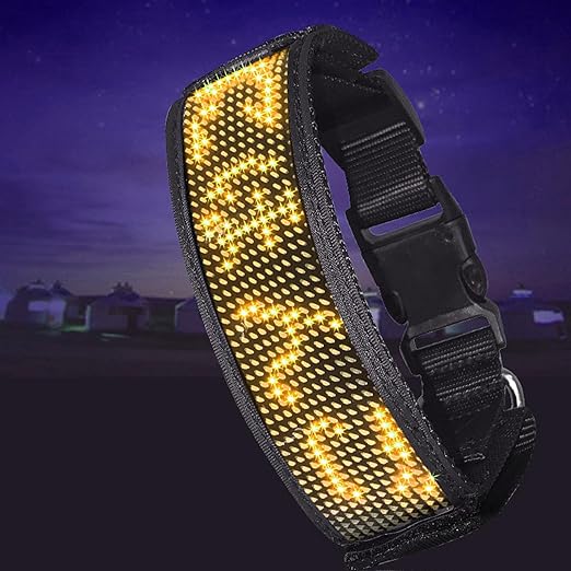 Programmable LED Collar, Rechargeable, Pet Dog Safety Flashing Light Up Neck, Mobile (Yellow)