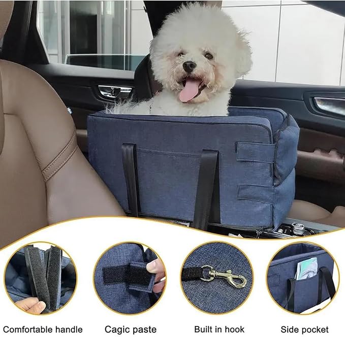 Dog Car Seat for Small Dog Cat Travel Pet Car for Seat Central Control Nonslip Dog Carriers Portable Car Armrest Box Booster Kennel Bed Dog Seat Car