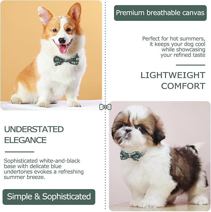 Bowtie Collars for Medium Dogs, Elegant Collars with Leash Set, Dog Collars with Bowtie Adjustable 13.8"-17.7", Green, M