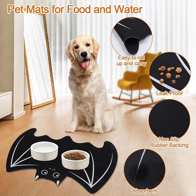 Halloween Pet Mat for Food and Water, Pet Feeding Mat for Dog Cat Bowl Absorbent Anti-Stain Non-Slip Quick Dry Easy Clean Floor Placemat, Pets Accessories Indoor (12 * 20 in)