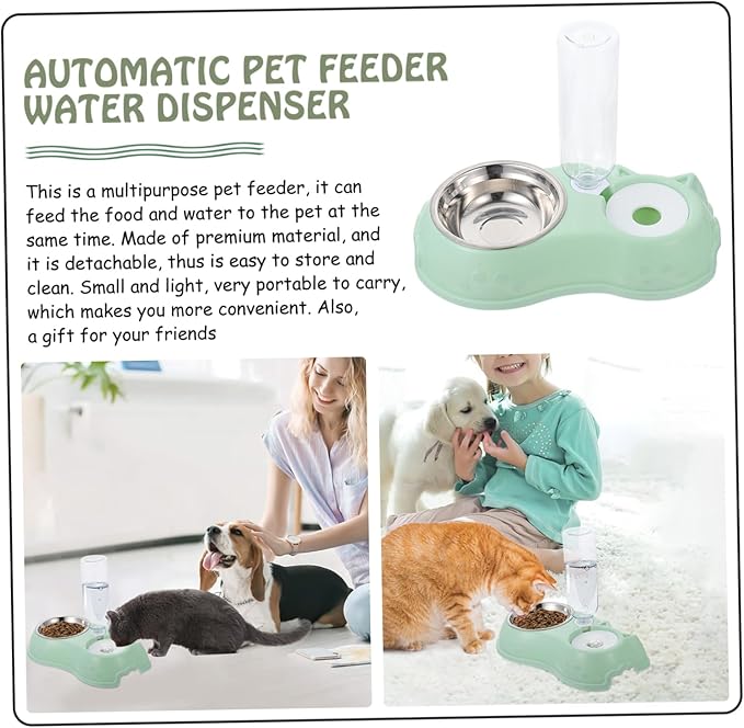 1set Automatic Pet Feeder and Water Dispenser Dual Use Food Bowl Bottle Feeder for Cats and Dogs Convenient for Home and Stores