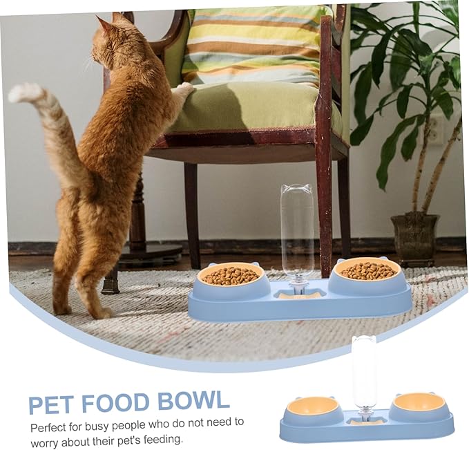 Double Bowl Pet Feeder Automatic Cat Dog Feeder Elevated Food Bowl Water Container Break-Resistant Easy Clean