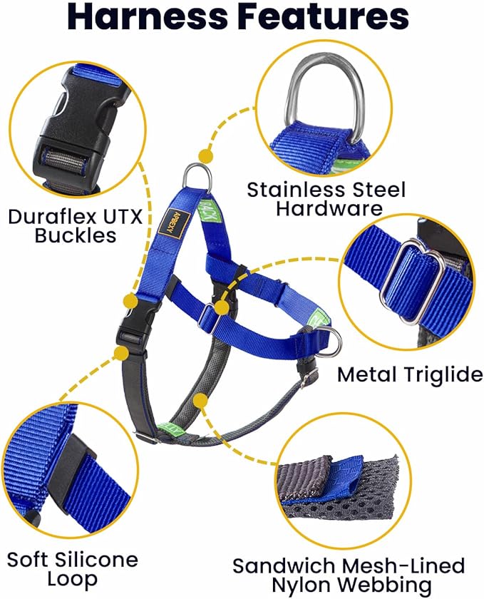Freedom No Pull Dog Harness, Easy Walker, Stop Pulling with Two Stainless D-Rings, Comfortable, Sewn-in Instructions Tags for Easy Use, for Small Dogs Weight 25-35 lbs (Blue, Small)