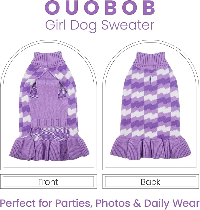 Dog Sweaters for Large Dogs Girl, Dog Sweater Dress with Leash Hole, Thick Turtleneck Knitwear for Female Dogs, Warm Fall Winter Dress for Cold Weather, Thanksgiving, Christmas - Purple XXL
