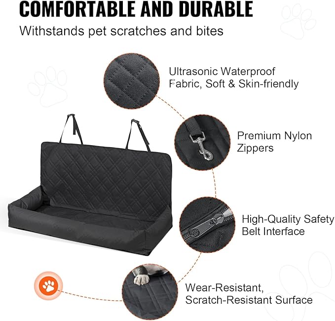 Pet Car Seat, Waterproof Dog Booster Seat with Safety Straps, PP Cotton Filled, 50x19.69x22.05 Inch, Black, for Vehicles and Indoor Use