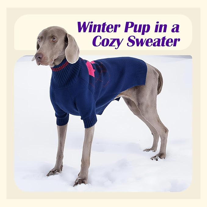 Dog Sweater for Medium Large Dogs, Cold Weather Cable Knit Pullover, Thick Warm Turtleneck Winter Clothes for French Bulldog, Labrador, Golden Retriever, German Shepherd, Great Dane- Blue XXXL
