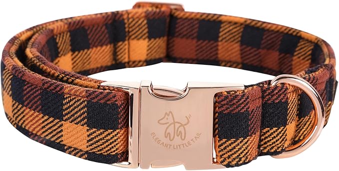Elegant little tail Fall Dog Collar, Autumn Pet Collar Durable Yellow Plaid Dog Collars Male or Female Holiday Pet Gift Adjustable Dog Collar for Medium Dogs