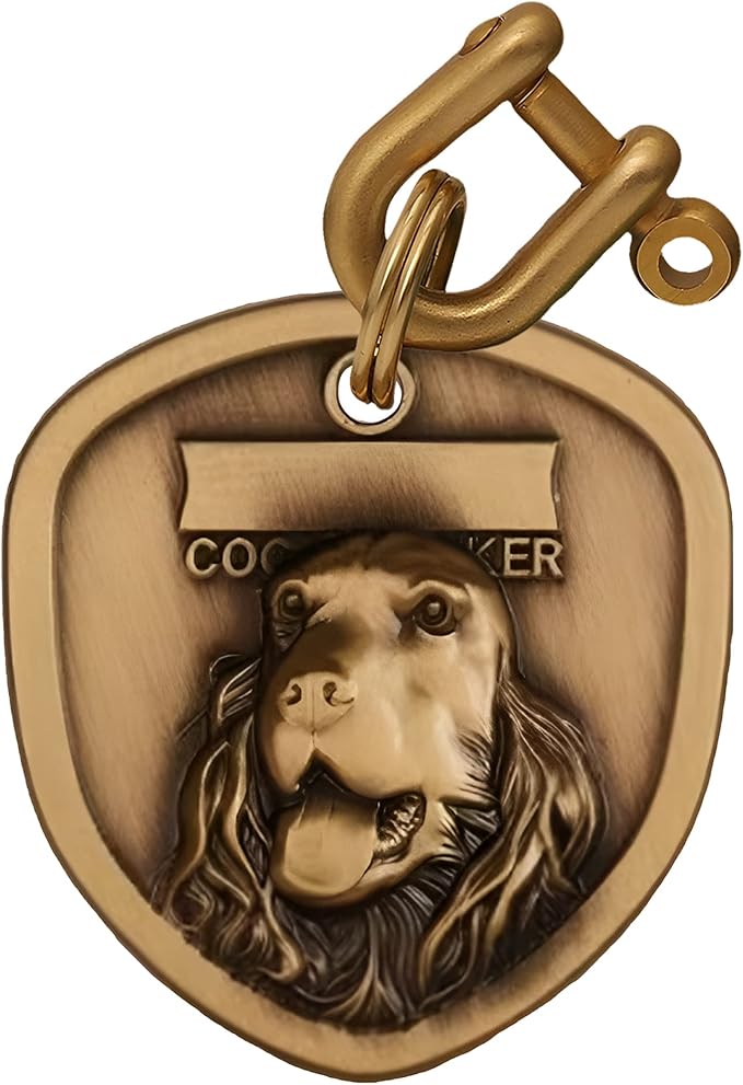 Vintage Pure Copper Pet ID Tags,Personalized Dog Tags,Three-Dimensional Relief Pet Pattern,Lettering on The Front and Back,Custom Pet Tags (A25-Cocker Spaniel) 3.5 Cm