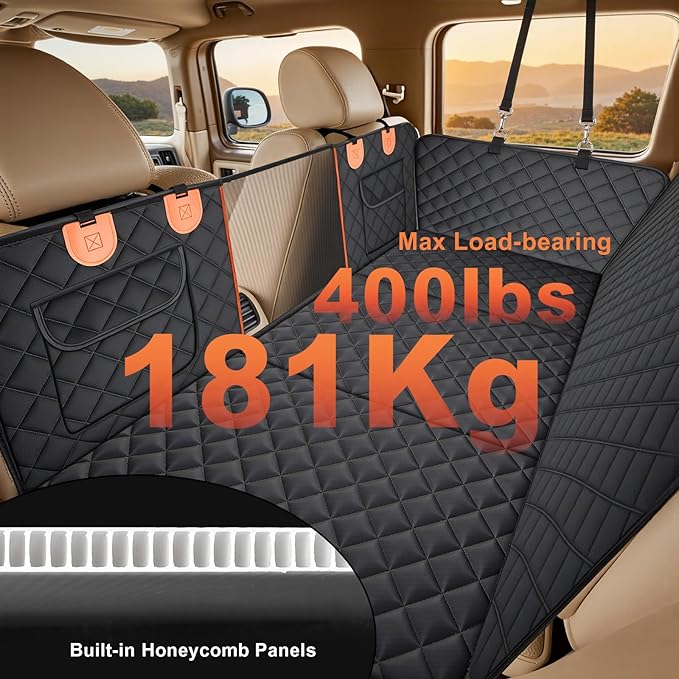 Gimars Holds 400lbs Hard Bottom Back Seat Extender for Dogs, 62x52'' Waterproof Dog Car Seat Cover for Back Seat, Back Seat Pet Cover Dog Hammock for Car SUV Truck with Nonslip Bottom Mesh Window