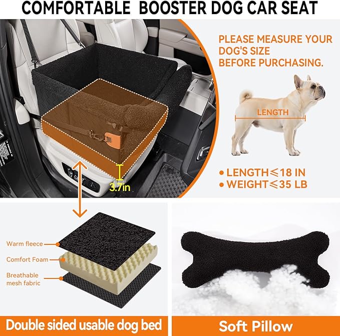 Dog Car Seat for Small Dogs,PU Leather MediumPet Car Seat Boosters,Puppy Cat Carseats with Washable Removable Cover(Black, Medium)