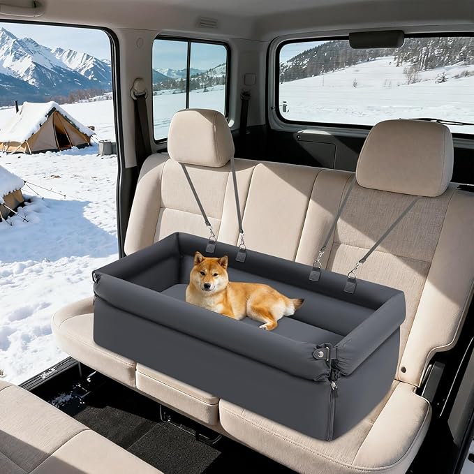 Car Seat for Small/Medium Dogs, Portable Dog Car Bed Travel Pet Carseat with Fix Belt Easy to Store & Carry (Dark Blue)