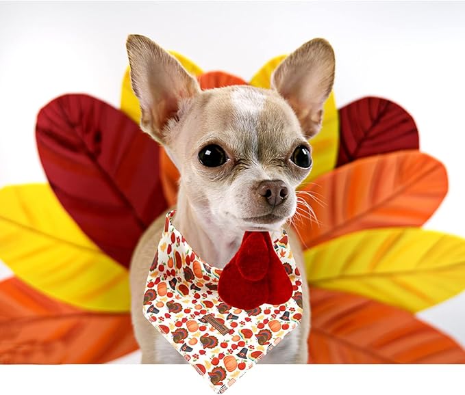 Lionheart glory Turkey Dog Bandanas Fall 1 Pack Washable Soft Dogs Scarf, Square Adjustable Girl Boy Dog Bandanas for Medium Large Dogs Holiday