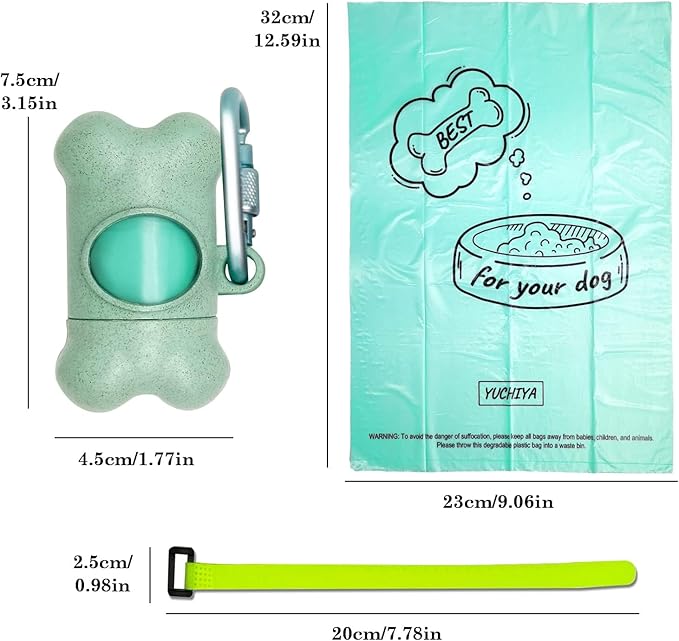 Dog Poop Pickup Bags Holder Dispenser with Standard-Sized Leak-Proof Scented Doggy Waste Bags and Carabiner with Safety Lock&Fastener Never Loose on Leash Lead Again (2 Holders 30 Bags, Blue)