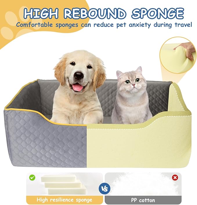 Car Seat for Large/Medium Dogs or 2 Small - Memory Foam Bed, Pet Safety Booster for Back Seats, Detachable Washable, Carriers Travel