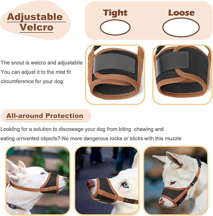 HEELE Dog Muzzle,Soft Nylon Muzzle Anti Biting Barking Chewing,Air Mesh Breathable Drinkable Adjustable Loop Pets Muzzle for Small Medium Large Dogs 4 Colors 4 Sizes (Brown, L)