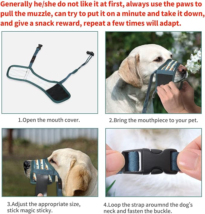 HEELE Dog Muzzle,Soft Nylon Muzzle Anti Biting Barking Chewing,Air Mesh Breathable Drinkable Adjustable Loop Pets Muzzle for Small Medium Large Dogs 4 Colors 4 Sizes (P-Green Valley, XS)