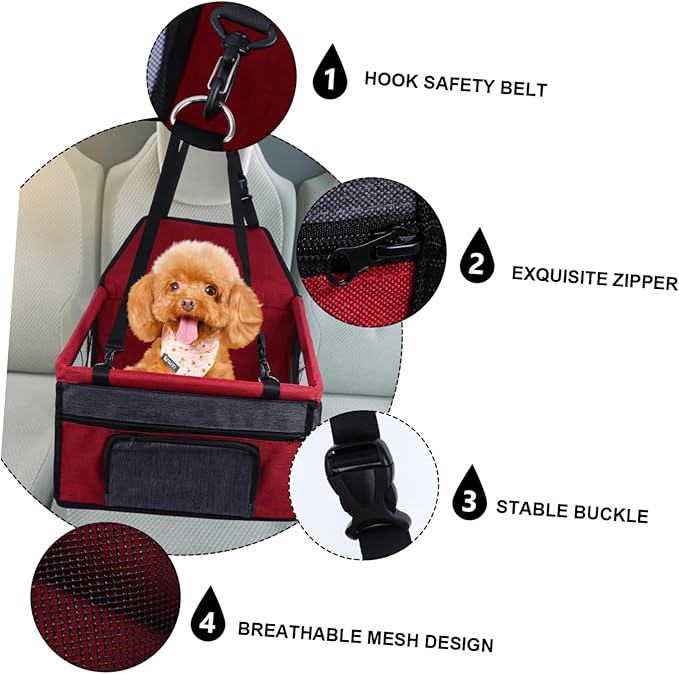BESPORTBLE Pet Dog and Cat Car Seat Breathable Vehicle Seat Cover for Dogs and Cats Safety Leash for Traveling Pets